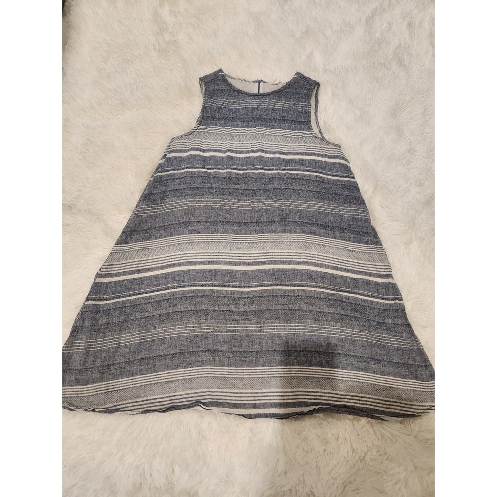 Beachlunchlounge Blue White Striped Linen Blend Sleeveless Shift Dress Medium